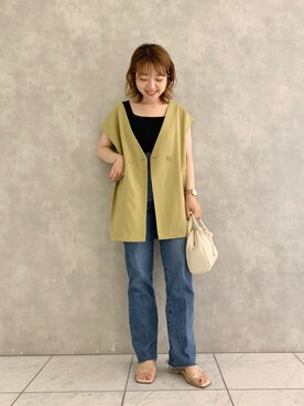 「クリアサンダル」｜「アイテム（ノーカラージャケット）」を使った、MAYUさん（レディース・153cm）の夏コーディネート
