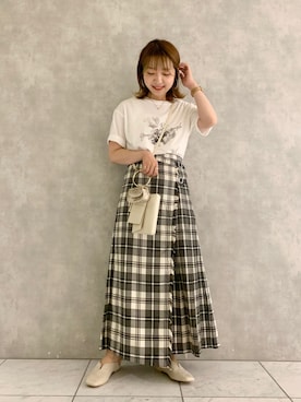 「タータンチェックスカート」｜MAYUさん（レディース・153cm）の夏コーディネート