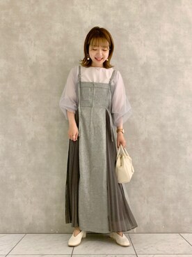 「袖ボリューム」｜「アイテム（ジャンパースカート）」を使った、MAYUさん（レディース・153cm）の夏コーディネート