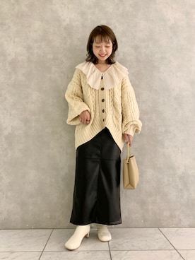 「ケーブルカーディガン」｜「アイテム（その他）」を使った、MAYUさん（レディース・153cm）の秋コーディネート
