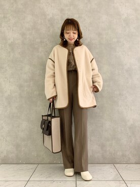 「ブラウンコーデ」｜「アイテム（ムートンコート）」を使った、MAYUさん（レディース・153cm）の冬コーディネート
