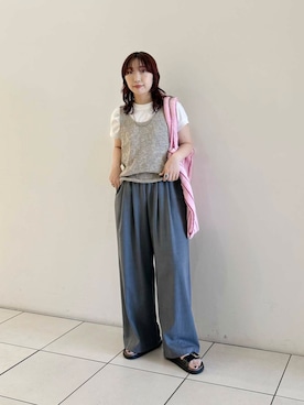 「URBAN RESEARCH（アーバンリサーチ）のスーピマコットンフレンチスリーブカットソー（Tシャツ/カットソー）」を使った、shokoさん（レディース・157cm）の夏コーディネート