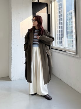 「アイテム（テーラードジャケット、グリーン系）」を使った、shokoさん（レディース・157cm）の冬コーディネート