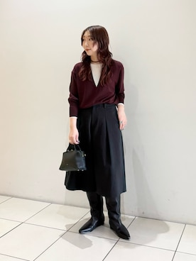 「URBAN RESEARCH（アーバンリサーチ）のウールブレンドレイヤードデザインニット（ニット/セーター、レッド系）」を使った、shokoさん（レディース・157cm）の秋コーディネート