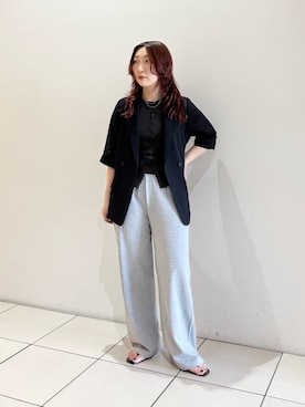 「URBAN RESEARCH（アーバンリサーチ）のシアーメッシュハーフスリーブジャケット（テーラードジャケット、ブルー系）」を使った、shokoさん（レディース・157cm）の夏コーディネート