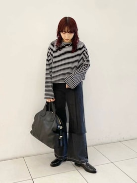 「URBAN RESEARCH（アーバンリサーチ）のレザーボストンバッグ（ボストンバッグ）」を使った、shokoさん（レディース・157cm）の秋コーディネート