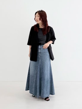 「URBAN RESEARCH（アーバンリサーチ）の『UR TECH DRYLUXE』ハーフスリーブジャケット（テーラードジャケット、ブラック系）」を使った、shokoさん（レディース・157cm）の夏コーディネート