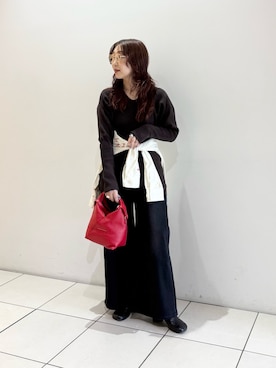 「URBAN RESEARCH（アーバンリサーチ）のnew basic　FRAME FLUID KNIT（ニット/セーター、ブラウン系）」を使った、shokoさん（レディース・157cm）の秋コーディネート