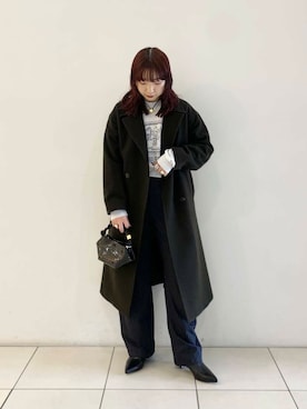「アイテム（チェスターコート、グリーン系）」を使った、shokoさん（レディース・157cm）の冬コーディネート