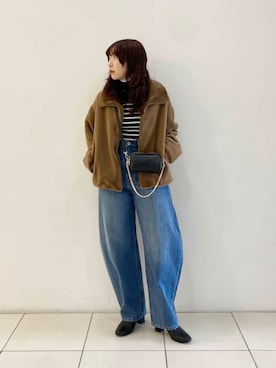 「カーブデニム」｜shokoさん（レディース・157cm）の冬コーディネート