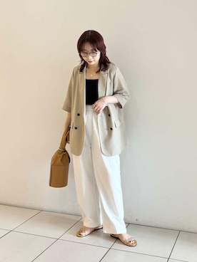 「旅行コーデ」｜「アイテム（ジャケット/アウター）」を使った、shokoさん（レディース・157cm）の夏コーディネート
