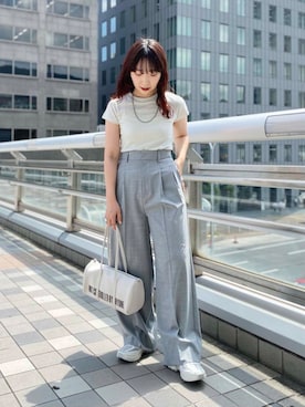 「カシミヤ」｜「アイテム（スラックス）」を使った、shokoさん（レディース・157cm）の夏コーディネート