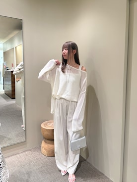 「SHENERY（シーナリー）のリネンオーバーニット（ニット/セーター、ホワイト系）」を使った、TAKAZAWA_160cmさん（レディース・160cm）の春コーディネート