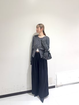 「SHENERY（シーナリー）のドットニットカーディガン（カーディガン/ボレロ、グレー系）」を使った、TAKAZAWA_160cmさん（レディース・160cm）の夏コーディネート