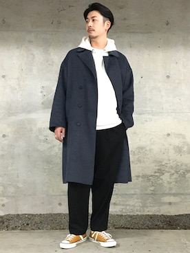 「JUNRED（ジュンレッド）のアイテム（トレンチコート）」を使った、SiNさん（メンズ・178cm）の秋コーディネート