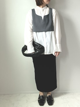 「タイトスカート」｜「アイテム（ベスト、グレー系）」を使った、おでこさん（レディース・155cm）の夏コーディネート