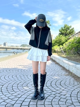 「アイテム（ナイロンジャケット）」を使った、kanon31vさん（キッズ・148cm）の秋コーディネート