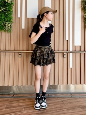 「NIKE（ナイキ）のナイキ ダンク LOW ジュニアシューズ / Nike Dunk Low Big Kids' Shoes CW1590-100 White（スニーカー）」を使った、kanon31vさん（キッズ・145cm）の夏コーディネート