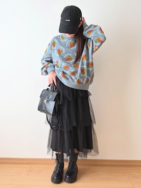 「アイテム（スカート）」を使った、kanon31vさん（キッズ・148cm）の秋コーディネート
