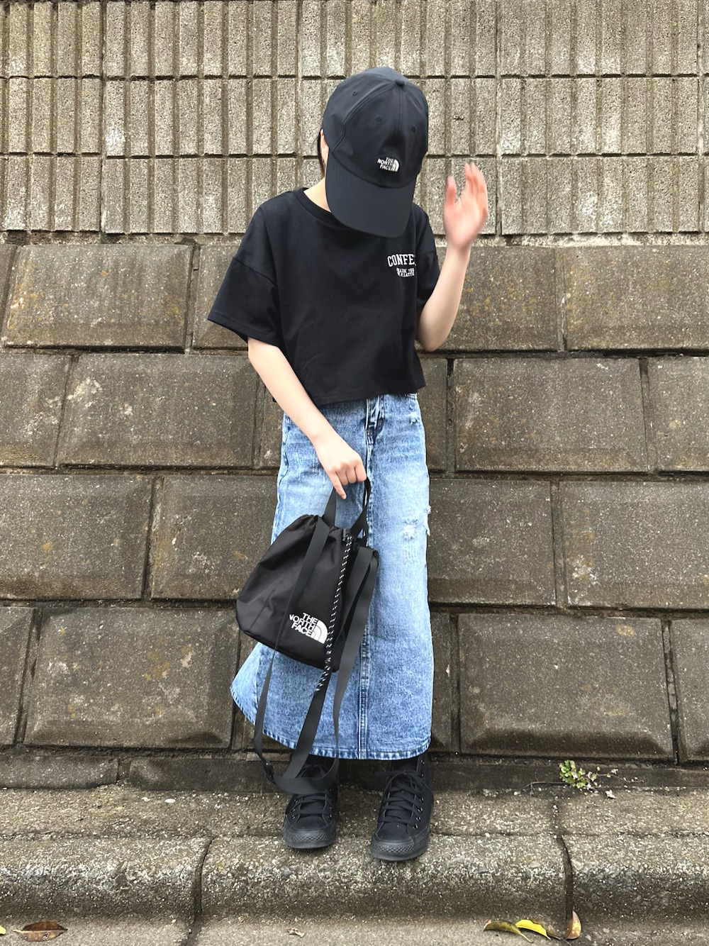 バケツ ノースフェイス 巾着バッグ コーデ kanon31v THE NORTH FACEの 