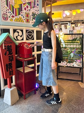 「NEW ERA（ニューエラ）の【NEW ERA】9TWENTY MLB BASEBALL CAP /【ニューエラ】920 ナイントゥエンティ メジャーリーグ ベースボール キャップ（キャップ）」を使った、kanon31vさん（キッズ・145cm）の夏コーディネート
