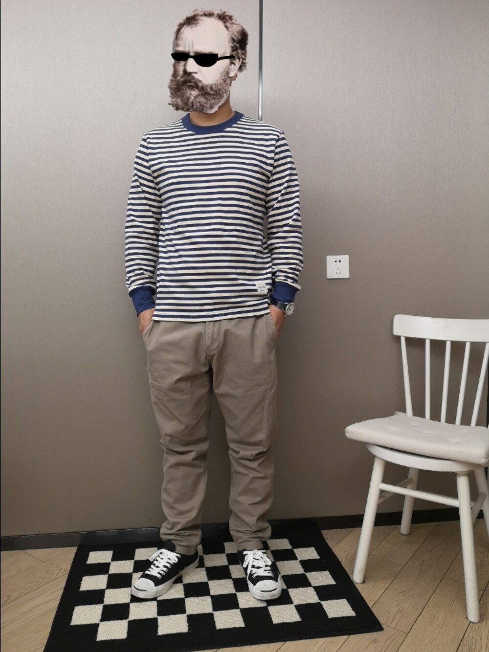 「no brandのsize: 33（チノパンツ、ベージュ系）」を使った、octopusmanさん（メンズ・170cm）の秋コーディネートの1枚目の写真