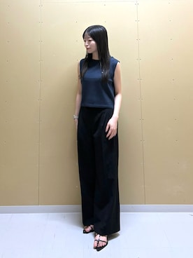 「SENSE OF PLACE by URBAN RESEARCH(センスオブプレイスバイアーバンリサーチ)の『洗濯可』リネンタッチクロップドセーター(ニット/セーター、ブルー系)」を使った、moeさん(レディース・155cm)の夏コーディネート