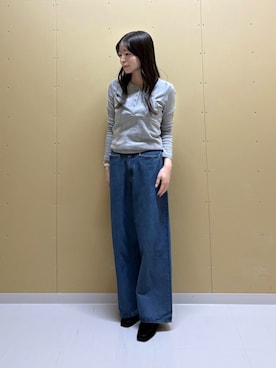 「KBF(ケイビーエフ)のアイレットキャミレイヤードトップス(Tシャツ/カットソー、グレー系)」を使った、moeさん(レディース・155cm)の秋コーディネート