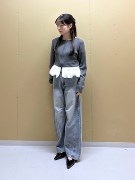 「SENSE OF PLACE by URBAN RESEARCH(センスオブプレイスバイアーバンリサーチ)の『洗濯可』バルーンヘムダブルジップニットカーディガン(カーディガン/ボレロ、グレー系)」を使った、moeさん(レディース・155cm)の秋コーディネート
