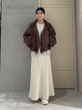 「アイテム（その他アウター、ブラウン系）」を使った、tsukemonoemiさん（レディース・160cm）の冬コーディネート