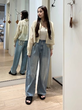 「LOWRYS FARM（ローリーズファーム）のスタイルＵＰクロスカップキャミ　100757（Tシャツ/カットソー、ホワイト系）」を使った、tsukemonoemiさんの春コーディネート