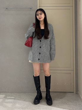 「LOWRYS FARM（ローリーズファーム）のシャギーロングＶカーディガン　595935（カーディガン/ボレロ）」を使った、tsukemonoemiさん（レディース・160cm）の秋コーディネート