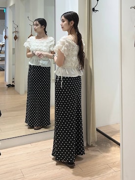 「LOWRYS FARM（ローリーズファーム）のスタイルＵＰクロスカップキャミ　100757（Tシャツ/カットソー、ホワイト系）」を使った、tsukemonoemiさんの夏コーディネート