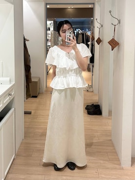 「LOWRYS FARM（ローリーズファーム）のスタイルＵＰクロスカップキャミ　100757（Tシャツ/カットソー、ホワイト系）」を使った、tsukemonoemiさんの春コーディネート
