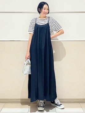 「Dessin（デッサン）の2WAYミニメッシュトート（トートバッグ、シルバー系）」を使った、Dessin_officialさん（レディース・160cm）の夏コーディネート