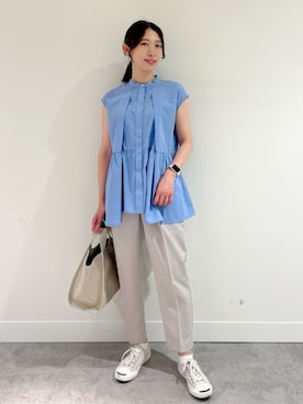 「Dessin（デッサン）の【すっきりキレイ目・洗える】カラーテーパードパンツ（XS～L）（その他パンツ、ベージュ系）」を使った、Dessin_officialさん（レディース・160cm）の夏コーディネート