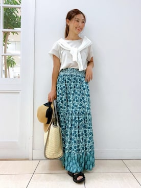 「Dessin（デッサン）のバイカラーペーパートート（トートバッグ、ホワイト系）」を使った、Dessin_officialさん（レディース・160cm）の夏コーディネート