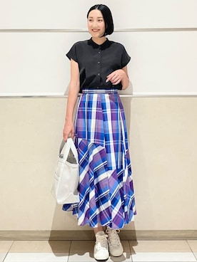 「Dessin（デッサン）の【洗える】テントラインフレンチスリーブブラウス（XS～L）（シャツ/ブラウス、ブラウン系）」を使った、Dessin_officialさん（レディース・160cm）の夏コーディネート