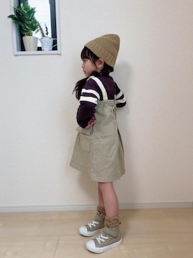 「petit main（プティマイン）のアイテム（ジャンパースカート）」を使った、miiさん（キッズ・110cm）の冬コーディネート