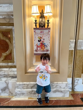 「Familiar （ファミリア）のアイテム（パンツ）」を使った、hiyoso14さん（キッズ・80cm）の夏コーディネート