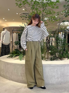 「かぐれ（カグレ）のボーダーワイドカットソー（Tシャツ/カットソー）」を使った、chisaさん（レディース・157cm）の秋コーディネート