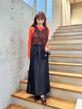 「URBAN RESEARCH（アーバンリサーチ）の2wayコードレースベスト（ベスト）」を使った、chisaさん（レディース・157cm）の夏コーディネート