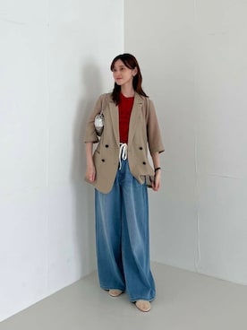 「アイテム（その他アウター、ベージュ系）」を使った、chisaさん（レディース・157cm）の夏コーディネート