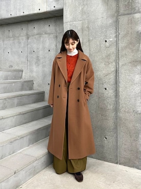 「アイテム（チェスターコート、イエロー系）」を使った、chisaさん（レディース・157cm）の冬コーディネート