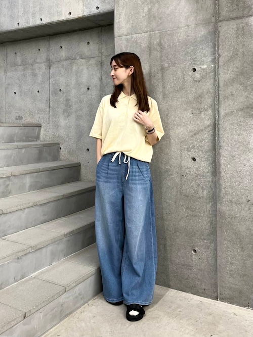 綿麻デニムイージーパンツ
