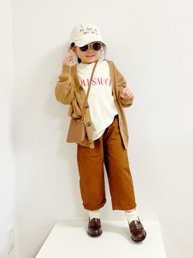 「アイテム（カーディガン/ボレロ、ブラウン系）」を使った、asairo 𓇼 さん（キッズ・100cm）の秋コーディネート