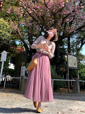 「fifth（フィフス）の[低身長サイズ有]チュールロングスカート（スカート）」を使った、めいめい🥕さん（レディース・157cm）の春コーディネート