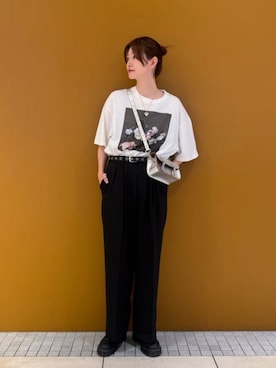 「Insonnia PROJECTS（インソニアプロジェクト）の【EXCLUSIVE】Insonnia Projects / New Order POWER,CORRUPTION&LIES プリント Tシャツ（Tシャツ/カットソー、ホワイト系）」を使った、BEAMS Fさん（メンズ・165cm）の夏コーディネート