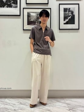 「QUATTROCCHI（クアトロッキ）のQUATTROCCHI / ハーフジップ ポロシャツ（ポロシャツ、ブラウン系）」を使った、BEAMS Fさん（メンズ・165cm）の夏コーディネート