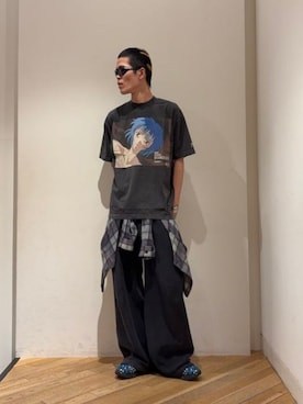 「International Gallery BEAMS（インターナショナルギャラリービームス）のEVANGELION:95 / グラフィック Tシャツ EVA0073（Tシャツ/カットソー、ブラック系）」を使った、BEAMS Fさん（メンズ・165cm）の夏コーディネート